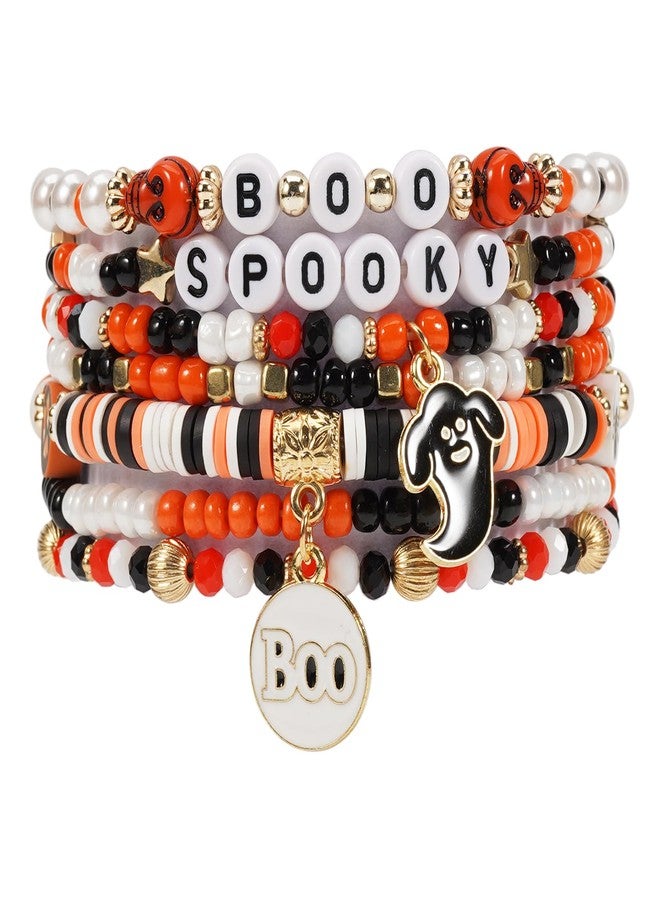 Lonext 10pcs Halloween Bracelets Friendship Clay Preppy Heishi Boo Ghost Pumpkin Charm Beads Stackable Bracelet for Women - Image 3